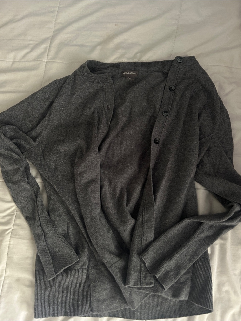 Eddie Bauer Charcoal Gray Button-Front Crewneck Cardigan